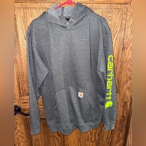 Carhartt Dark Gray Hoodie with Neon Yellow Logo